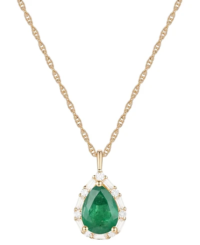 Emerald (1 ct. t.w.) & Diamond (1/5 Teardrop Halo 18" Pendant Necklace 14k Gold (Also Ruby Sapphire)