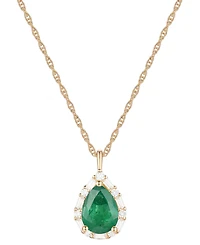 Emerald (1 ct. t.w.) & Diamond (1/5 Teardrop Halo 18" Pendant Necklace 14k Gold (Also Ruby Sapphire)