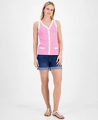 Nautica Jeans Women's Striped Button Sleeveless Sweater