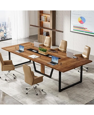 Tribesigns 94.5-Inch Conference Table for 10 People, Industrial 8 Ft Meeting with Two Grommets Home Office, Studio, Business