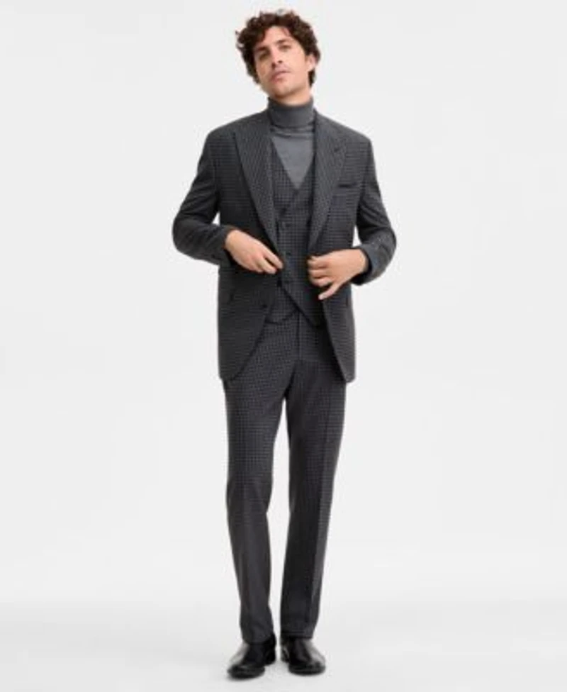Tayion Collection Mens Classic Fit Houndstooth Suit Separates
