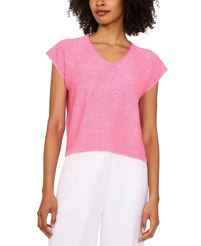 Vince Camuto Women's Shine V-Neck Cap-Sleeve Sweater