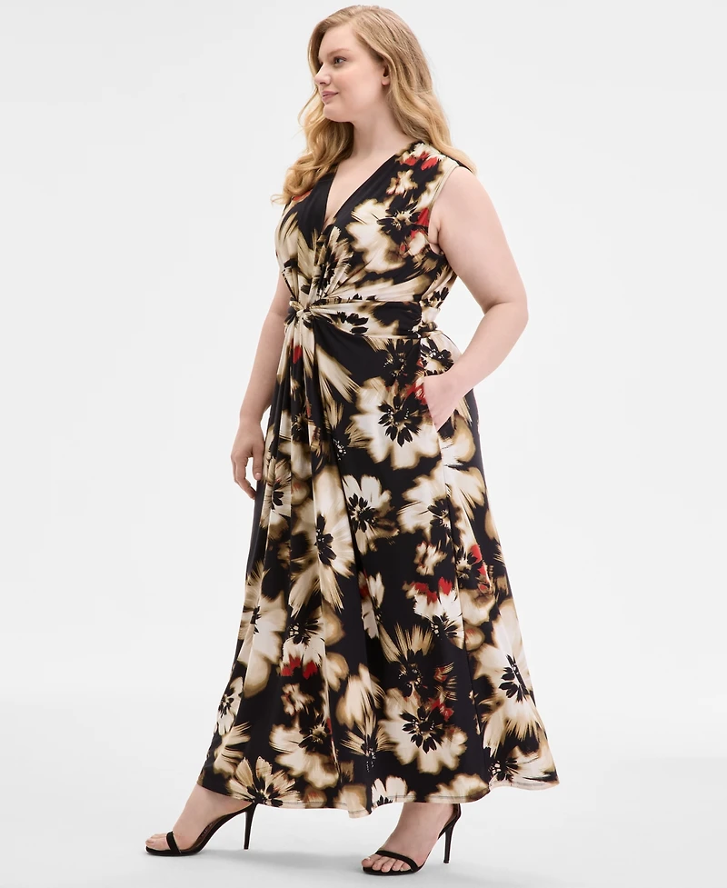 Anne Klein Plus Printed Twist-Front Maxi Dress