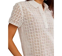 Free People Women's Anna Eyelet Polo Top