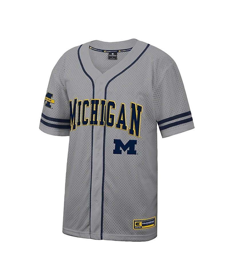 Colosseum Men's Gray Michigan Wolverines Free Spirited Baseball Jersey