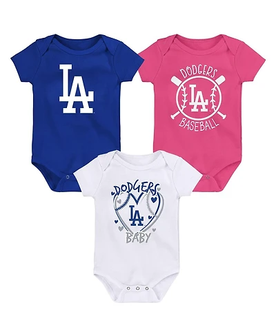 Outerstuff Baby Boys and Girls Blue Los Angeles Dodgers Slide Home 3-Pack Bodysuit Set