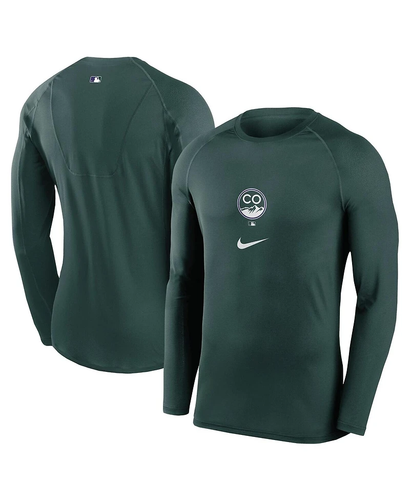 Nike Men's Green Colorado Rockies City Connect Base Layer Raglan Long Sleeve Performance T-Shirt