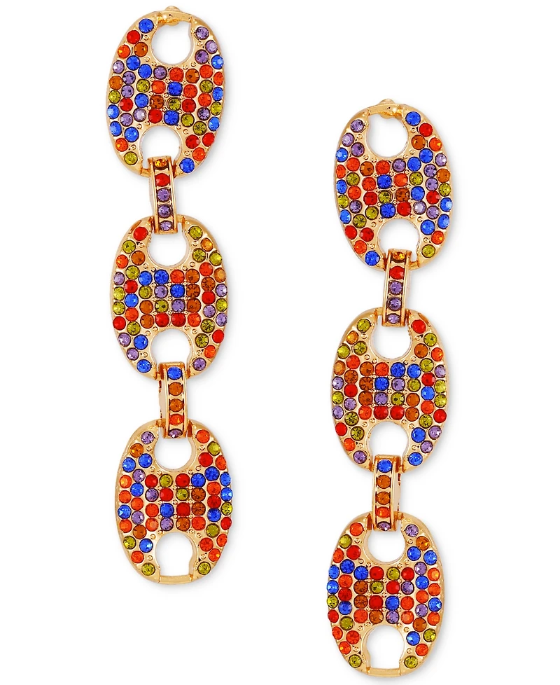 Guess Gold-Tone Rainbow Rhinestone Large Link Linear Drop Earrings