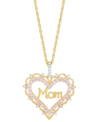 Lab Created Pink Sapphire (3/8 ct. t.w.) & Diamond (1/10 ct. t.w.) Mom Heart Pendant Necklace in 14k Yellow Gold-Plated Sterling Silver, 16" + 2" exte