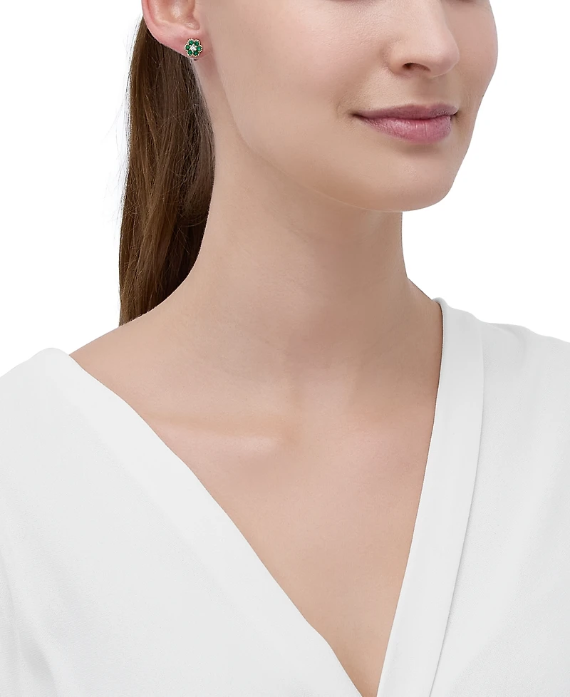 2-Pc. Set Lab-Created Emerald (1-3/8 ct. t.w.) & Lab-Created White Sapphire (1/3 ct. t.w.) Flower Pendant Necklace & Matching Stud Earrings in 14k Yel