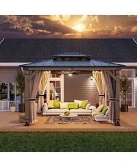 Mondawe 12 Ft. W x Ft. D Solid Cedar Wood Patio Gazebo with Curtains and Mesh Screens