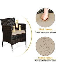 4PCS Rattan Patio Furniture Set Sofa Chair Coffee Table w/Cushion