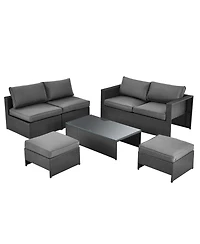 6PCS Patio Rattan Furniture Set Space Saving Cushioned Fully Assembled