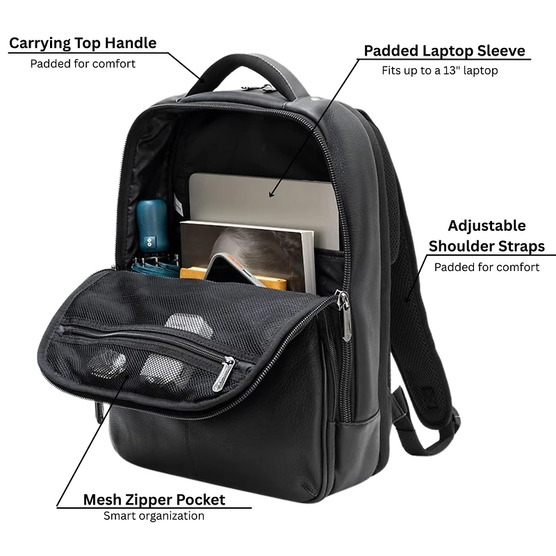 Alpine Swiss 13” Laptop Travel Backpack Genuine Leather Slim Carry On Daypack