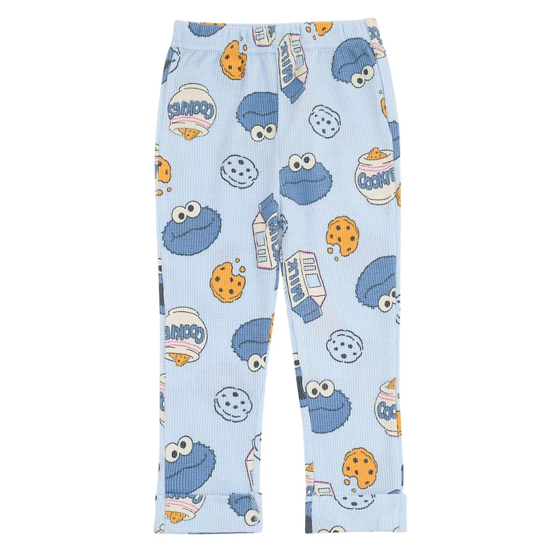 Sesame Street Toddler Boys Cookie Monster Waffle Knit Pullover Sweatshirt and Jogger Pants Outfit Set