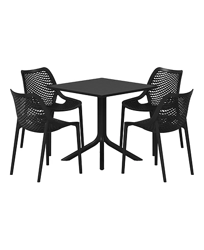 5-Piece Resin Square Patio Dining Table Set with Stackable Chairs