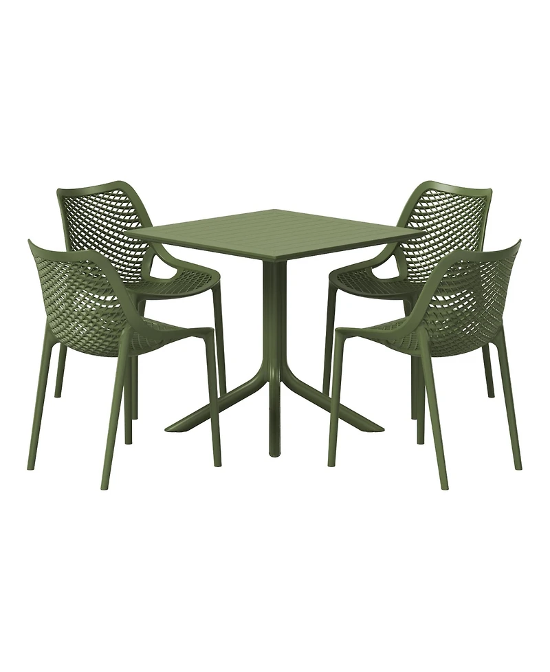5-Piece Resin Square Patio Dining Table Set with Stackable Chairs