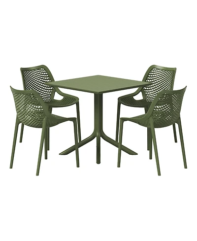 5-Piece Resin Square Patio Dining Table Set with Stackable Chairs