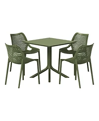 5-Piece Resin Square Patio Dining Table Set with Stackable Chairs