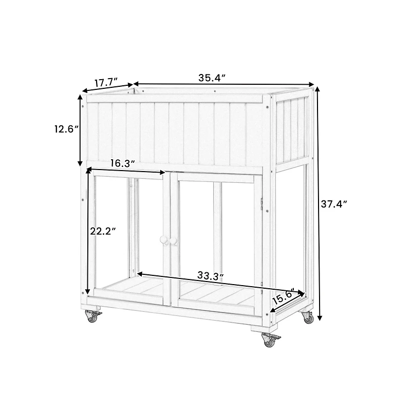 Mini Wood Cold Frame, Compact 2 Doors Garden Greenhouse with Wheels, Raised Bed with Liner for Indoor Outdoor Use