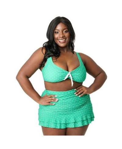 Plus Size Molded Cup Bow Swim Top Ruched Ruffled Alice Swim Skirt
