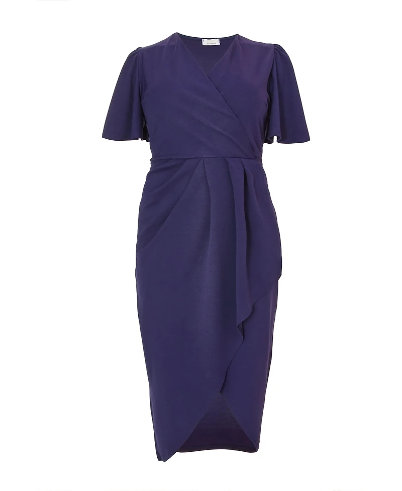 Quiz Plus Size Scuba Crepe Short Sleeve Wrap Midi Dress