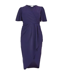 Quiz Plus Size Scuba Crepe Short Sleeve Wrap Midi Dress