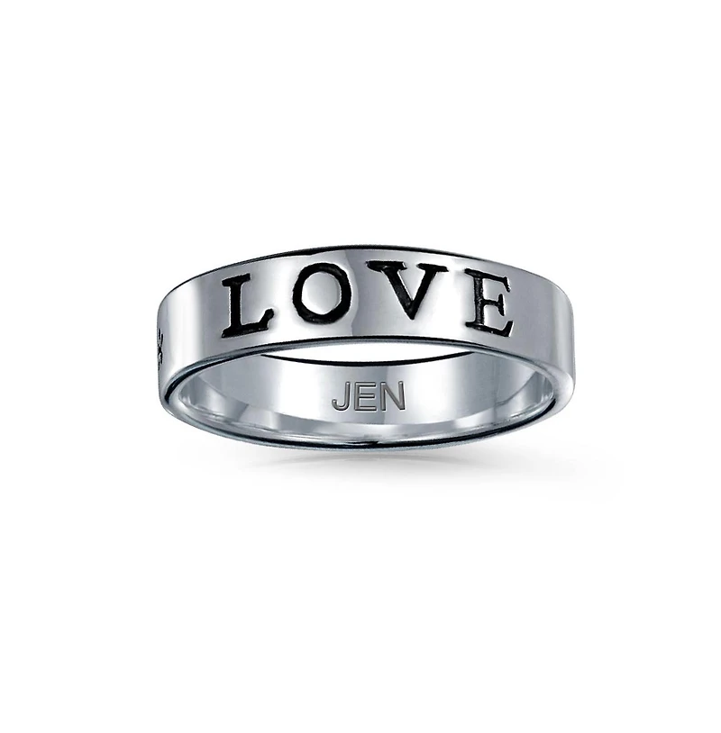 Bling Jewelry Sentimental Words Saying Stay Strong Love Purity Eternity Band Ring Oxidized .925 Sterling Silver