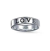 Bling Jewelry Sentimental Words Saying Stay Strong Love Purity Eternity Band Ring Oxidized .925 Sterling Silver