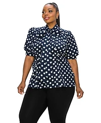 L I V D Plus Size Minnie Polka Dot Tie Neck Blouse