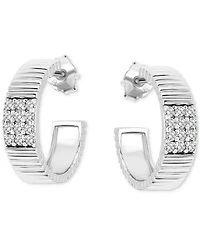 Giani Bernini Pave Ribbed Small C-Hoop Earrings Sterling Silver, 0.62" (also 18k Gold-Plated Silver), Exclusively at Macy's