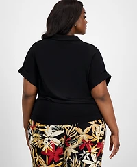 Anne Klein Plus Twist-Hem Cuffed-Sleeve Shirt