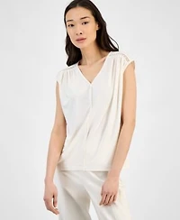 Anne Klein Womens Lace Inset Extended Shoulder V Neck Top P Xxs Xxl