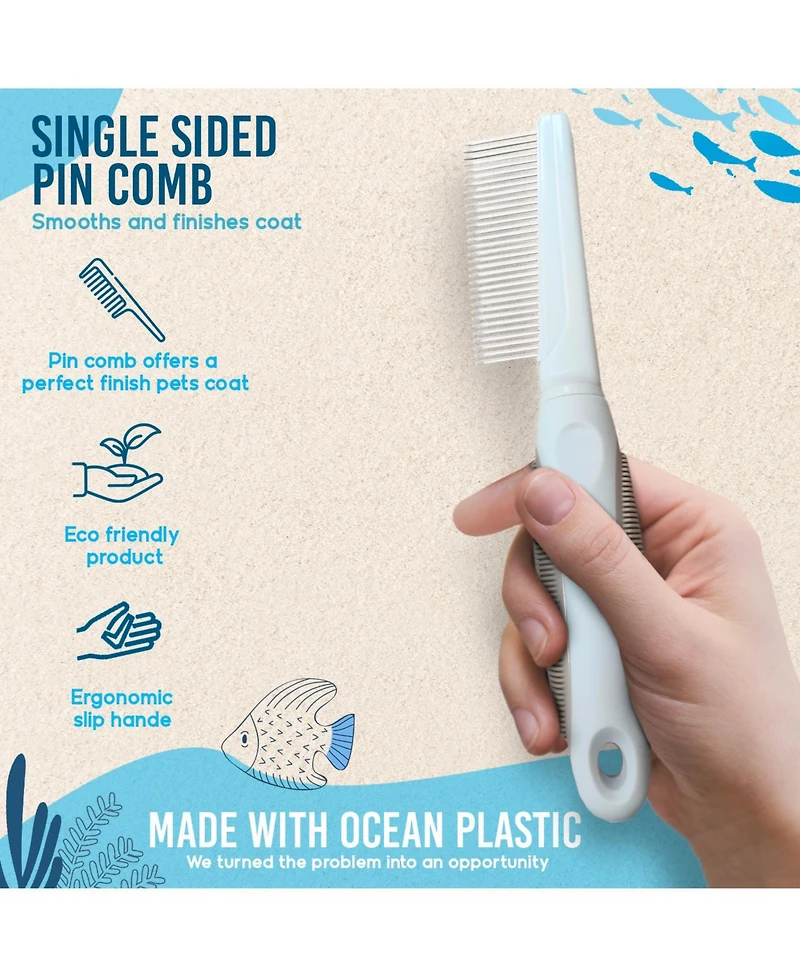 Ocean Plastic by Pt Single-Sided Pin Comb Brush for Pets, Eco-Friendly Grooming Tool Dogs and Cats