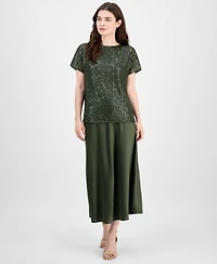 Anne Klein Women's Sequinned-Mesh Boat-Neck Top