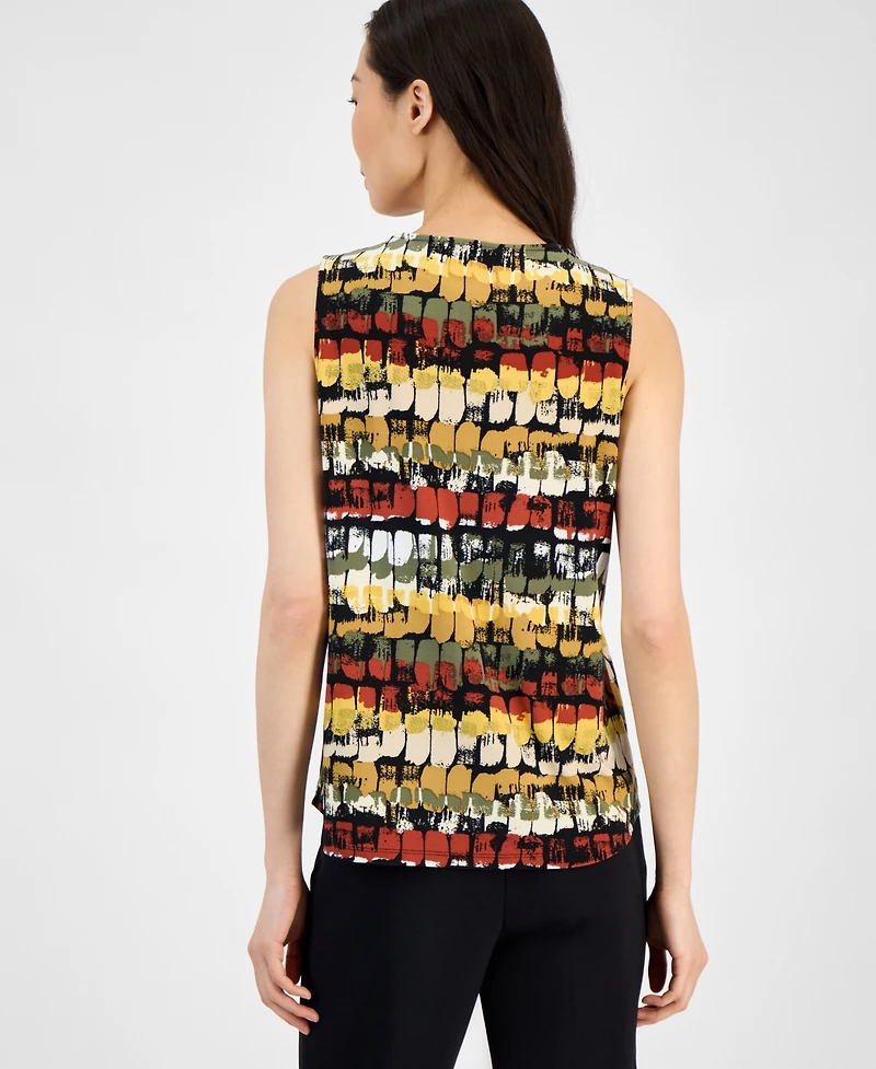 Anne Klein Women's Printed Sleeveless V-Neck Shell Top