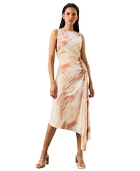 Luxely Women's Printed Ruched Asymmetrical Midi Dress