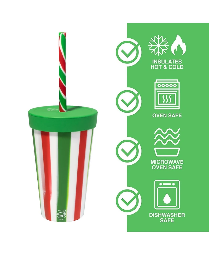 Kids Straw Tumblers 8oz: 4 pk - (2) Peppermint & (2) Poinsettia