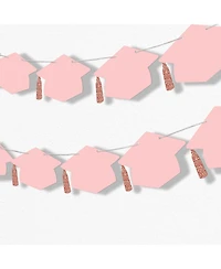 Rose Gold Graduation Cap Garland Banner, 10 Feet of Cord, 15 Hats with Tassels