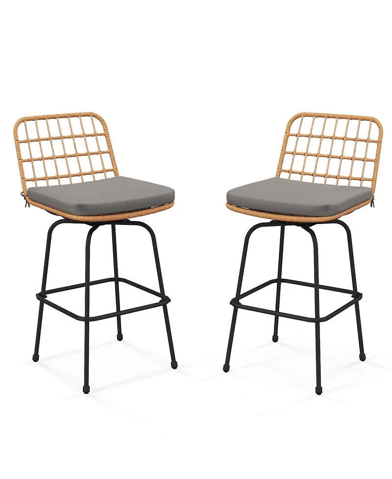Patio 360° Swivel Bar Stools Set of 2 with Backrests & Footrests Soft Seat Cushions