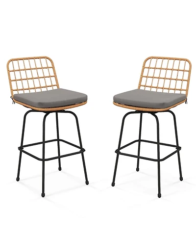Patio 360° Swivel Bar Stools Set of 2 with Backrests & Footrests Soft Seat Cushions