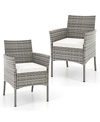 Set of 2 Patio Rattan Arm Dining Chair Cushioned Sofa Furniture