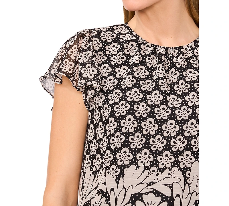 CeCe Women's Crewneck Short-Flutter Sleeve Blouse