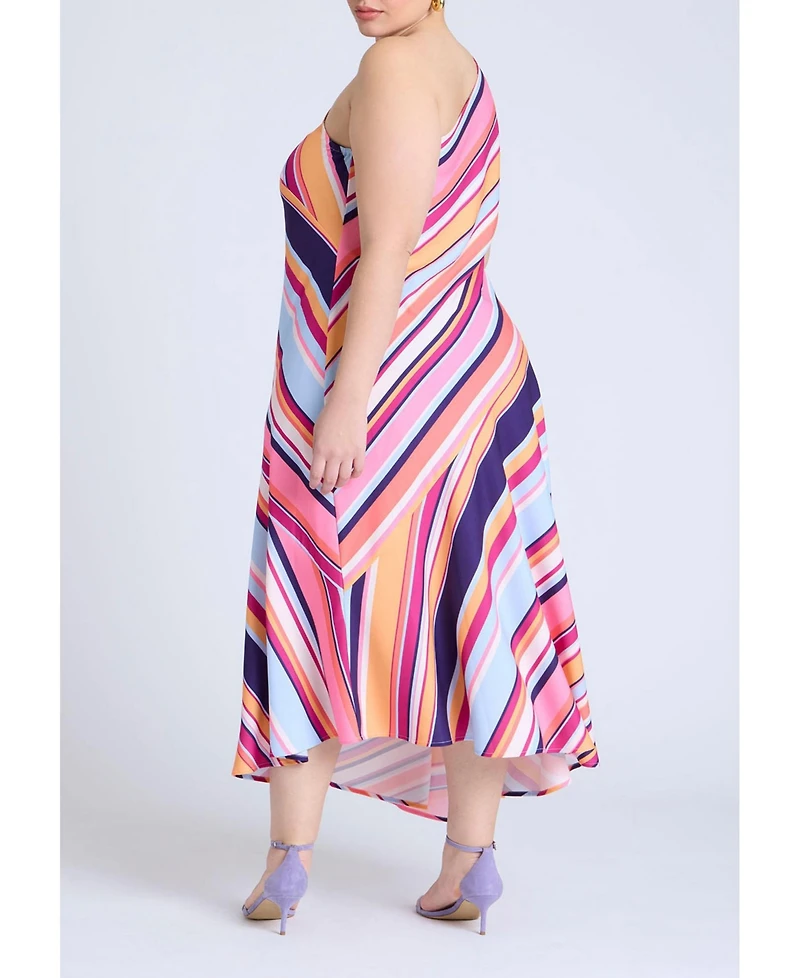 Eloquii Women's Plus One Shoulder Multi Color Dress