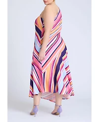 Eloquii Women's Plus One Shoulder Multi Color Dress