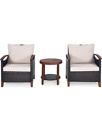 Gymax 3PCS Outdoor Patio Rattan Conversation Set Outdoor Furniture Set w/ Cushion