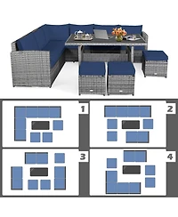 Gymax 7 Piece Outdoor Rattan Sectional Sofa Set Patio Conversation Set w/ Cushions