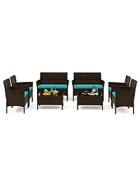 Gymax 8 Pcs Rattan Patio Conversation Set Wicker Outdoor Furniture Set w/ Chair Loveseat