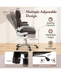 Ergonomic Office Pu Leather Executive Chair with Flip-up Armrests and Rocking Function