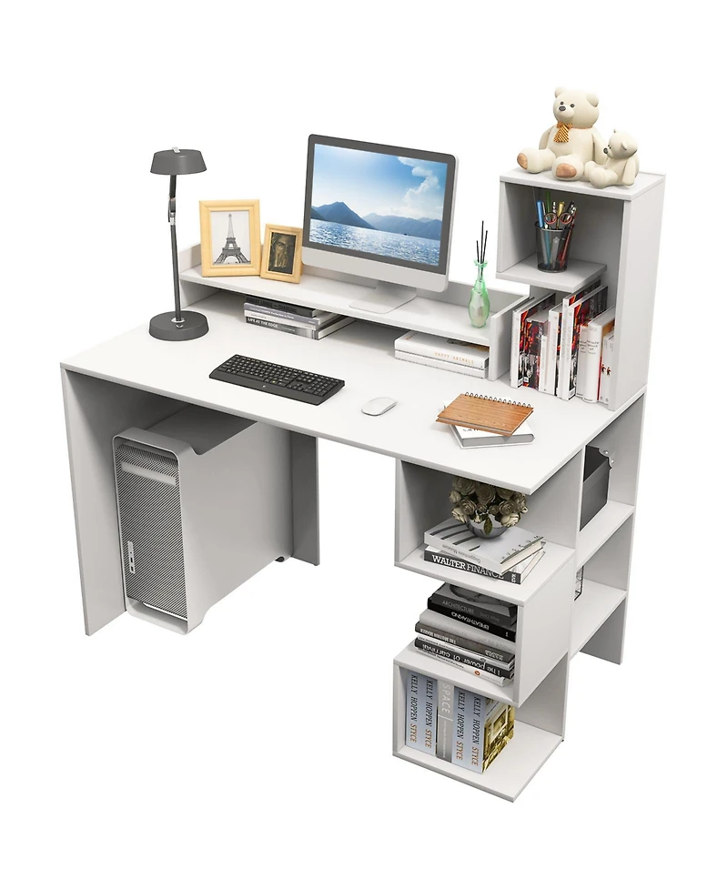 Modern Computer Desk with Storage Bookshelf and Hutch for Home Office